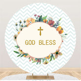 Lofaris Blue White Ripple Plant Happy Birthday Round Backdrop